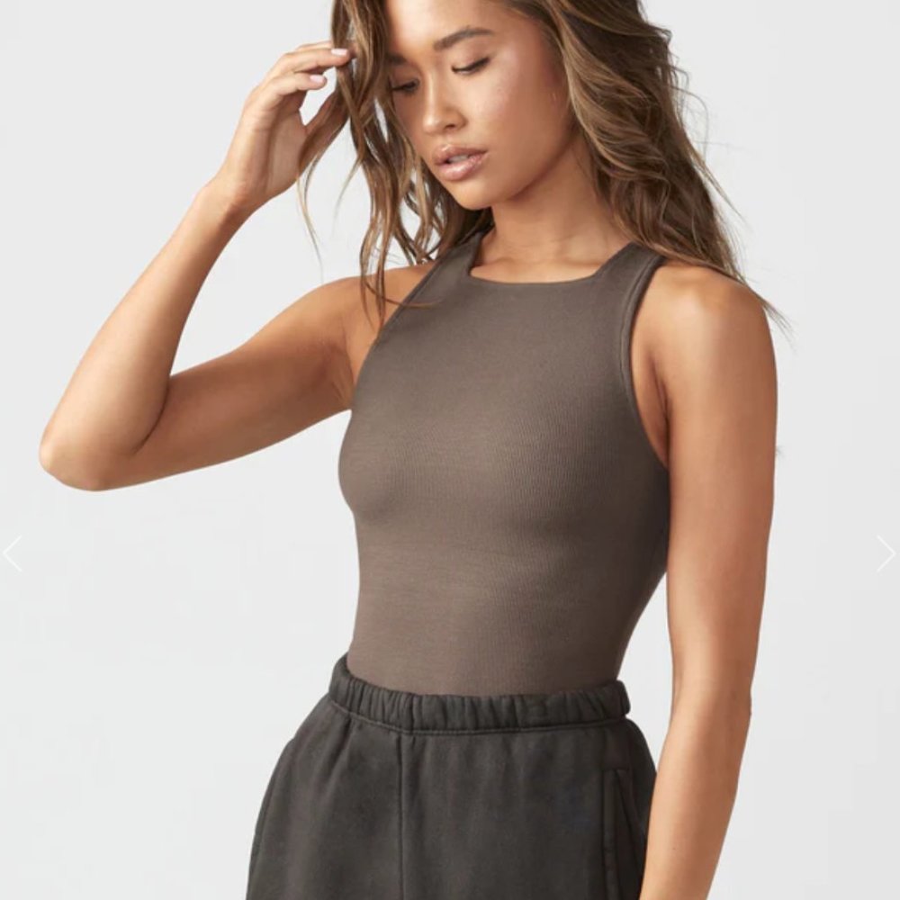 Joah Brown Mauve High Square Neck Tank - S/M